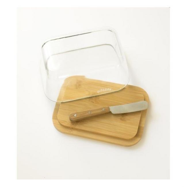 Beurrier verre et bambou + couteau &agrave; beurre